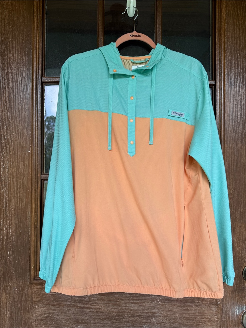 Columbia Mint and Peach Colorblock Pullover Hoodie